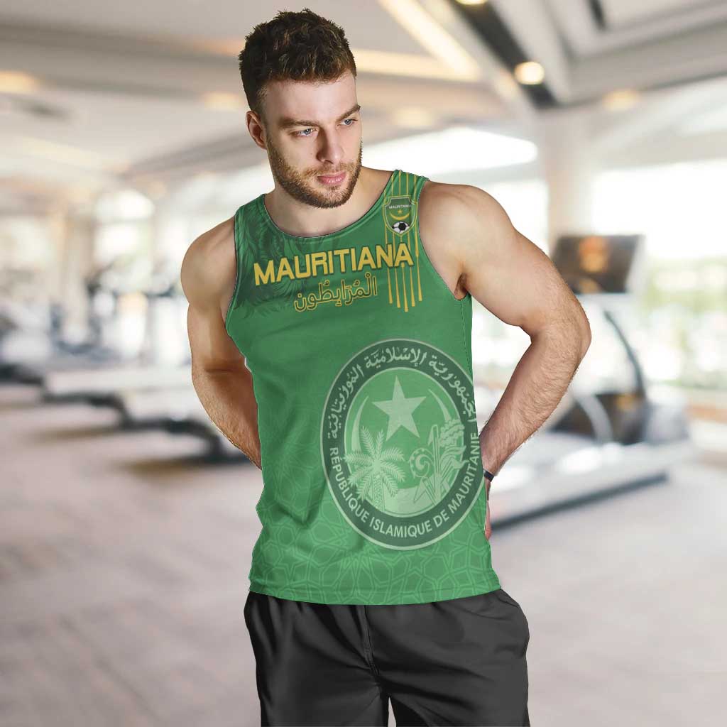 Custom Mauritania Football Men Tank Top Coat Of Arms With Islamic Pattern - Wonder Print Shop