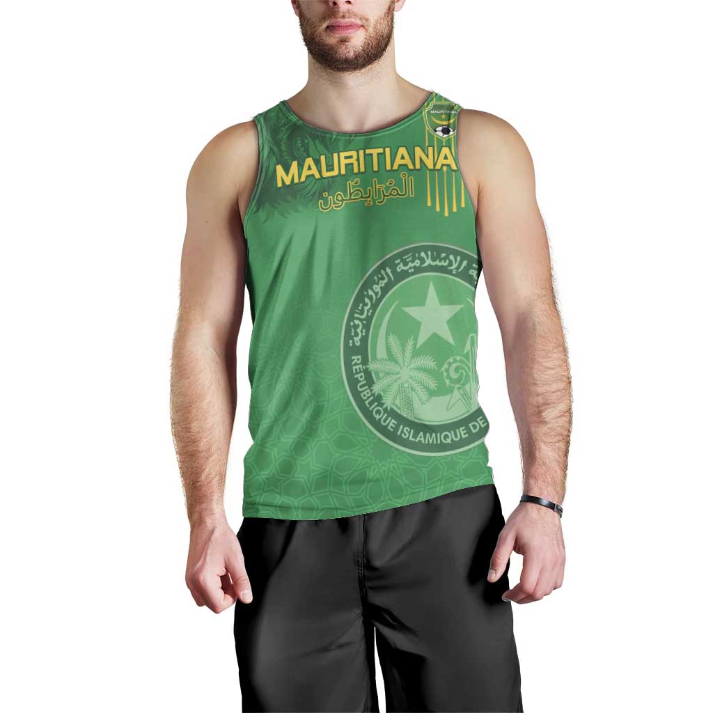 Custom Mauritania Football Men Tank Top Coat Of Arms With Islamic Pattern - Wonder Print Shop