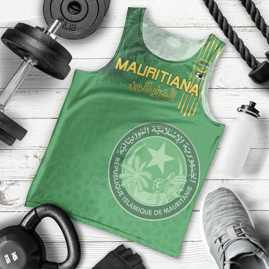 Custom Mauritania Football Men Tank Top Coat Of Arms With Islamic Pattern - Wonder Print Shop
