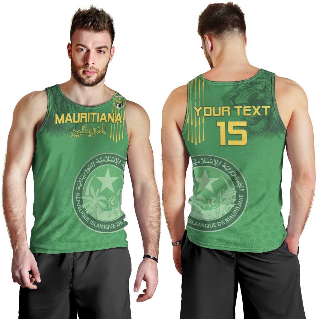 Custom Mauritania Football Men Tank Top Coat Of Arms With Islamic Pattern - Wonder Print Shop