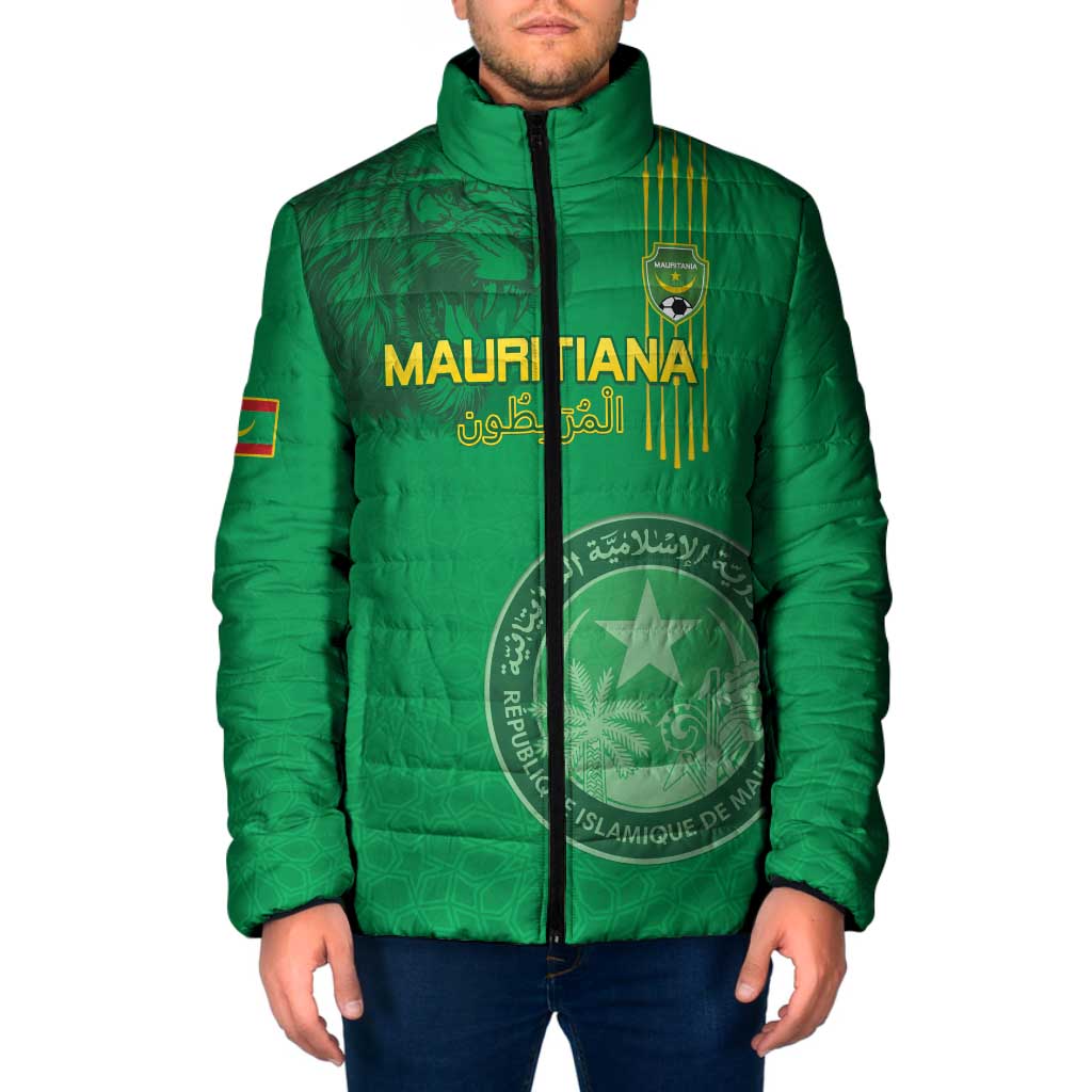 Custom Mauritania Football Padded Jacket Coat Of Arms With Islamic Pattern - Wonder Print Shop