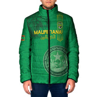 Custom Mauritania Football Padded Jacket Coat Of Arms With Islamic Pattern - Wonder Print Shop