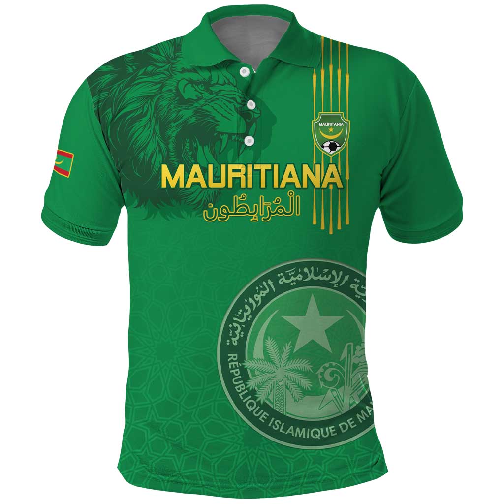 Custom Mauritania Football Polo Shirt Coat Of Arms With Islamic Pattern - Wonder Print Shop