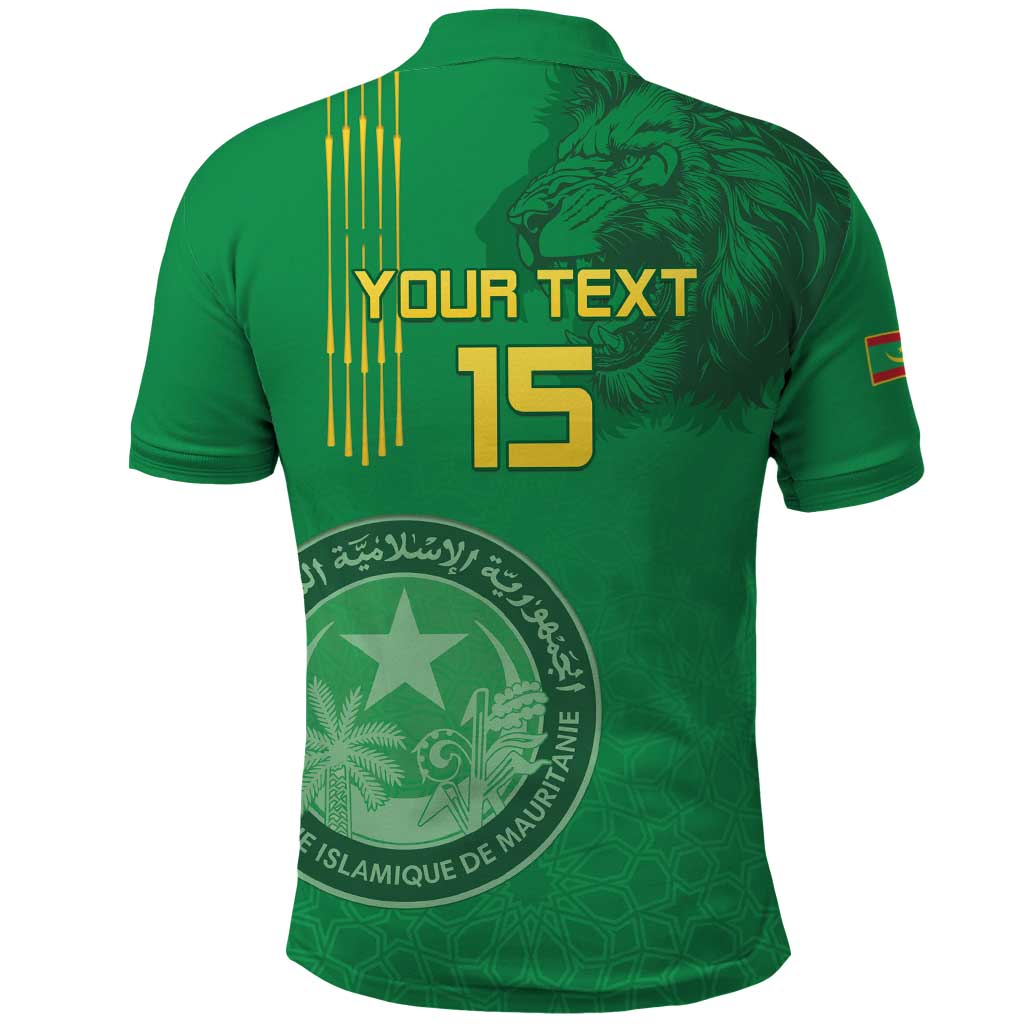 Custom Mauritania Football Polo Shirt Coat Of Arms With Islamic Pattern - Wonder Print Shop
