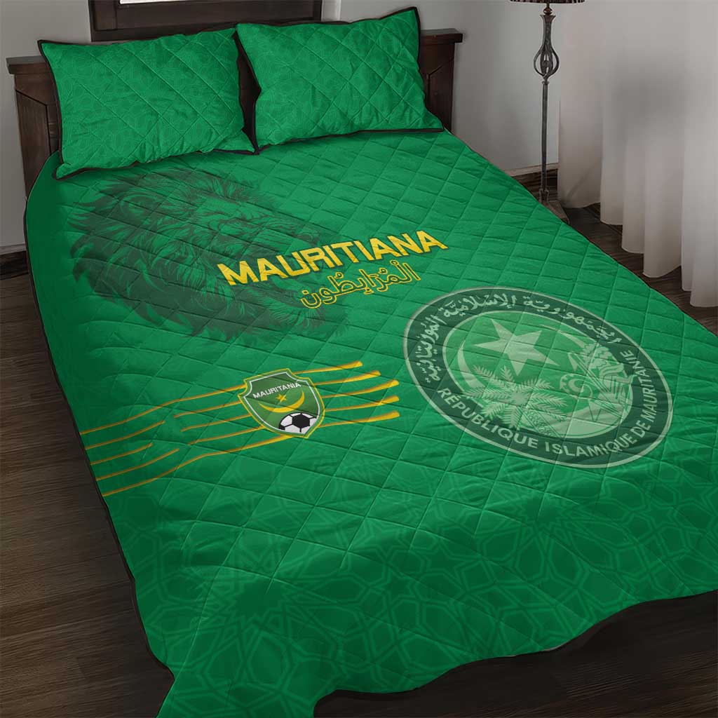 Mauritania Football Quilt Bed Set Coat Of Arms With Islamic Pattern - Wonder Print Shop