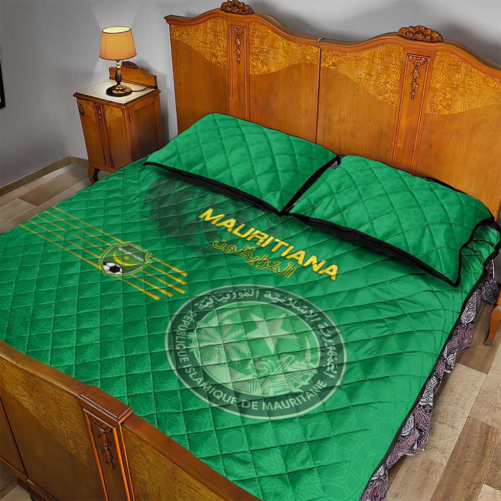 Mauritania Football Quilt Bed Set Coat Of Arms With Islamic Pattern - Wonder Print Shop