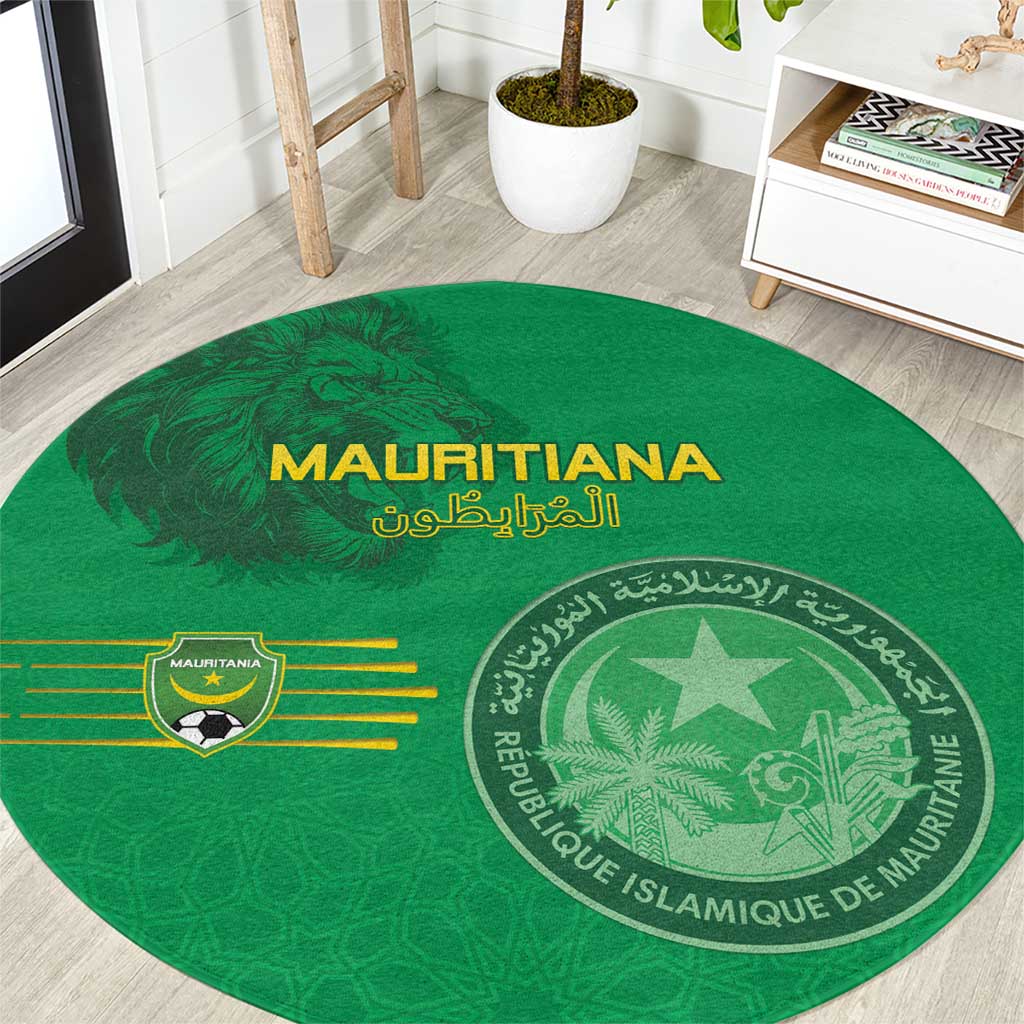 Mauritania Football Round Carpet Coat Of Arms With Islamic Pattern - Wonder Print Shop