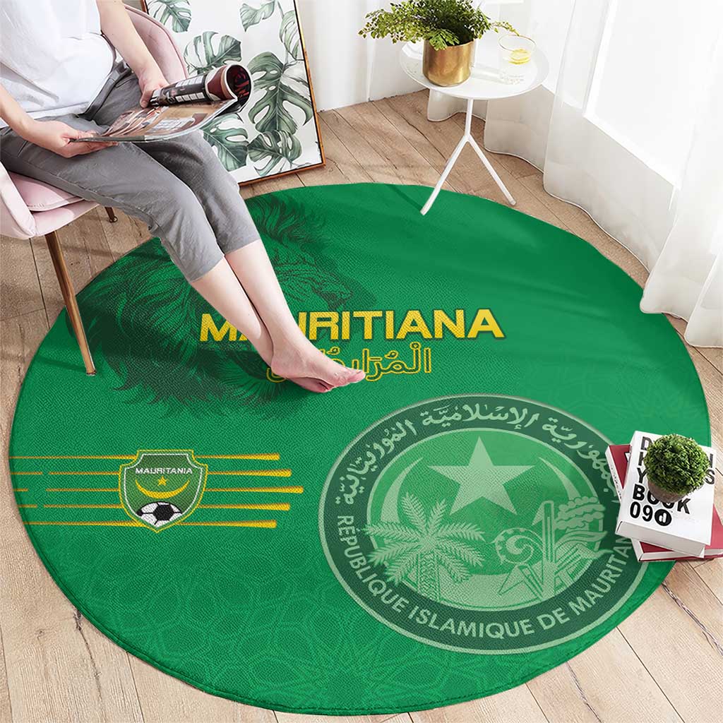 Mauritania Football Round Carpet Coat Of Arms With Islamic Pattern - Wonder Print Shop