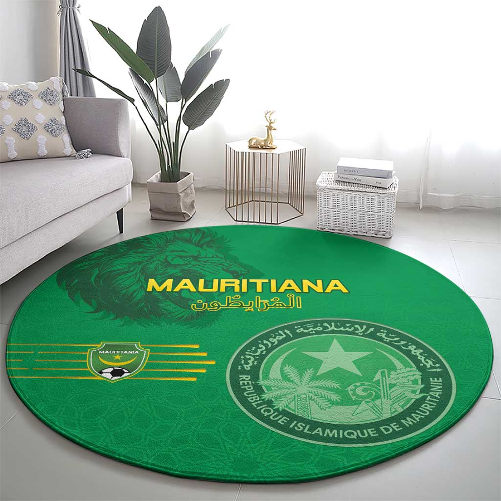 Mauritania Football Round Carpet Coat Of Arms With Islamic Pattern - Wonder Print Shop