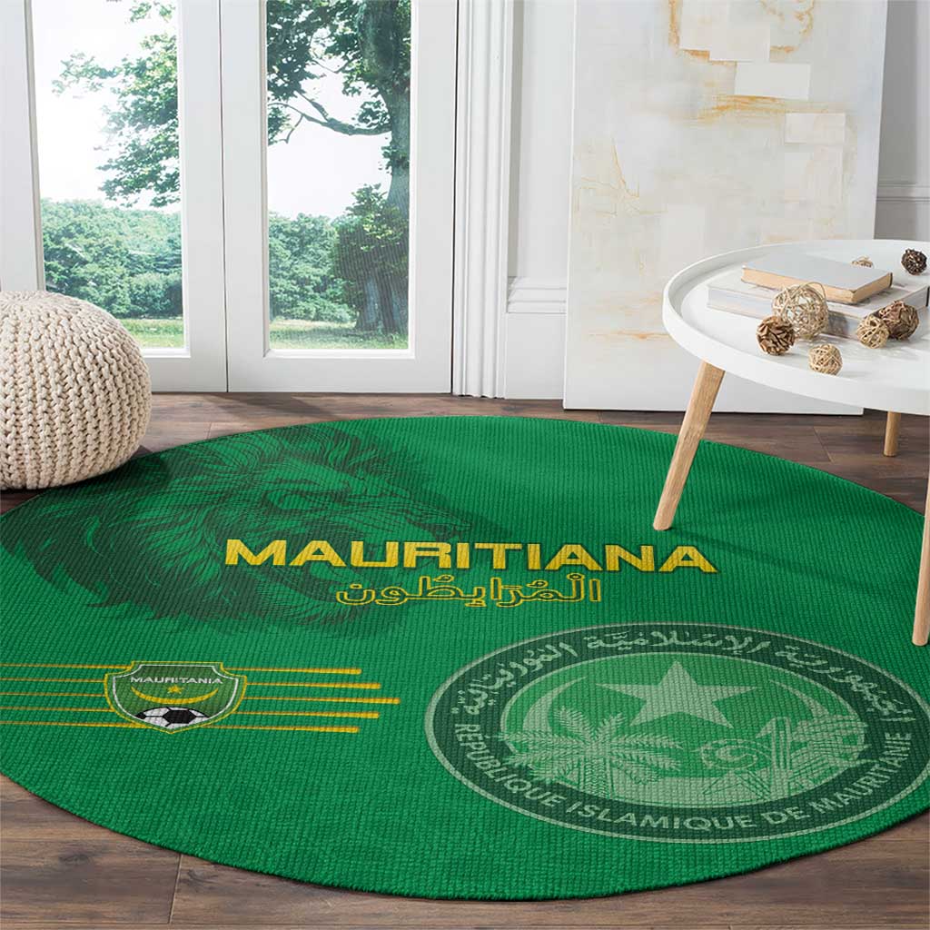 Mauritania Football Round Carpet Coat Of Arms With Islamic Pattern - Wonder Print Shop