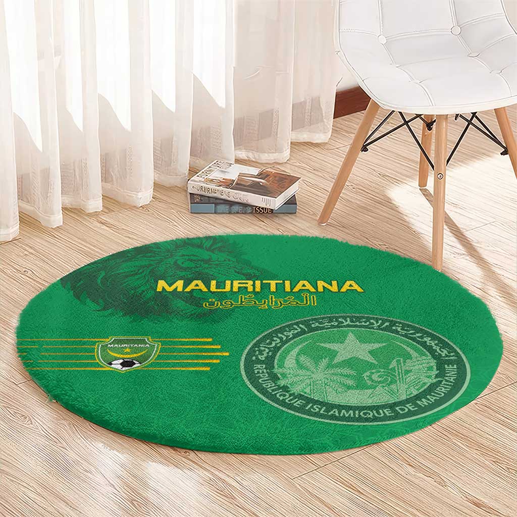 Mauritania Football Round Carpet Coat Of Arms With Islamic Pattern - Wonder Print Shop