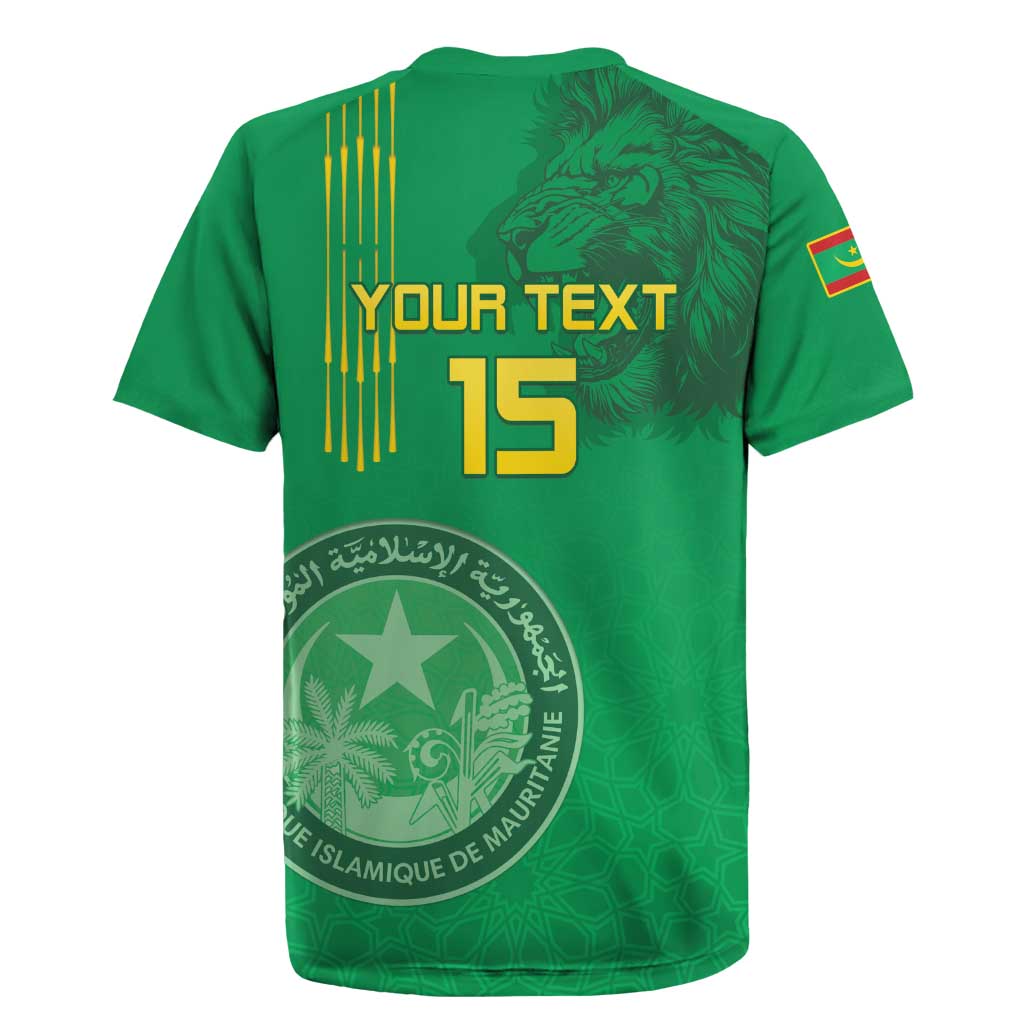 Custom Mauritania Football Rugby Jersey Coat Of Arms With Islamic Pattern - Wonder Print Shop