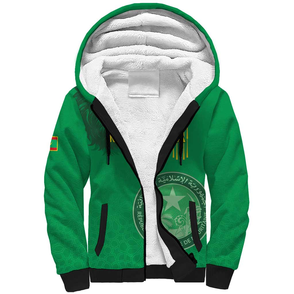 Custom Mauritania Football Sherpa Hoodie Coat Of Arms With Islamic Pattern - Wonder Print Shop