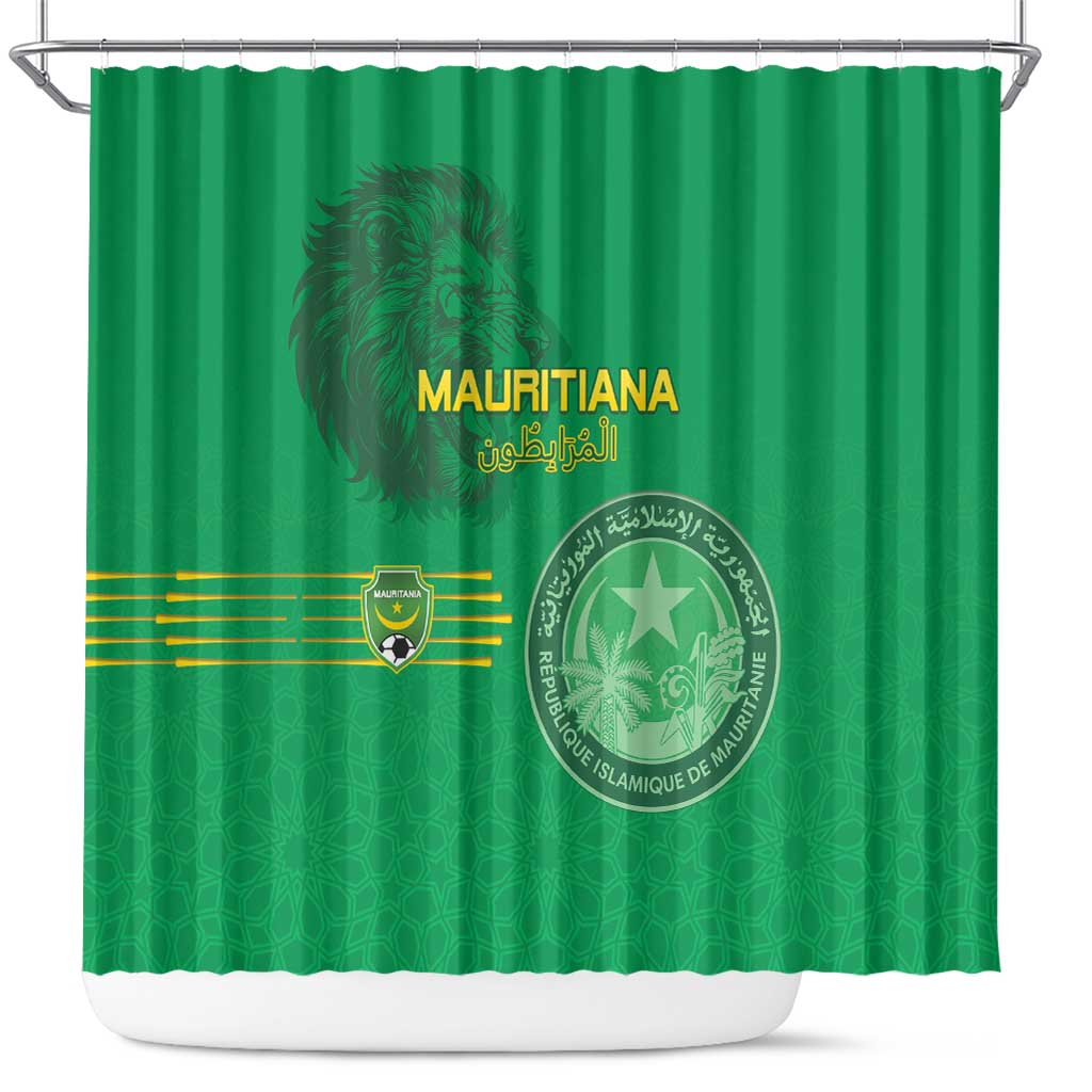 Mauritania Football Shower Curtain Coat Of Arms With Islamic Pattern - Wonder Print Shop