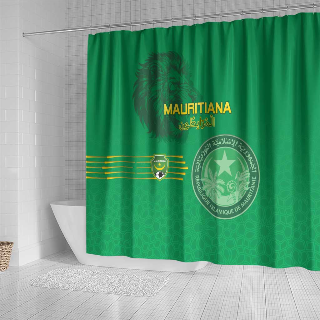 Mauritania Football Shower Curtain Coat Of Arms With Islamic Pattern - Wonder Print Shop