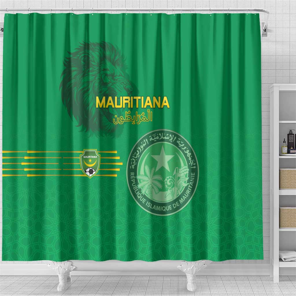 Mauritania Football Shower Curtain Coat Of Arms With Islamic Pattern - Wonder Print Shop