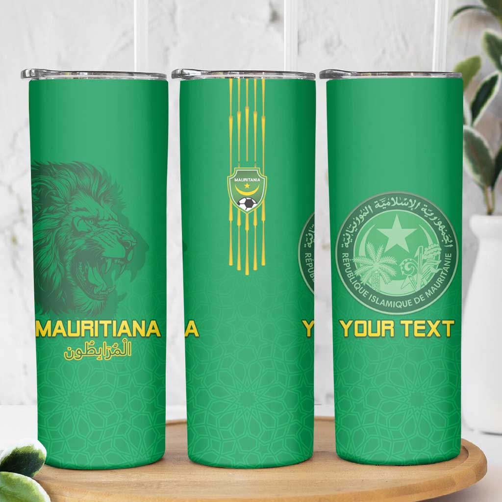 Custom Mauritania Football Skinny Tumbler Coat Of Arms With Islamic Pattern - Wonder Print Shop