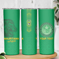 Custom Mauritania Football Skinny Tumbler Coat Of Arms With Islamic Pattern - Wonder Print Shop