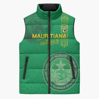 Custom Mauritania Football Sleeveless Puffer Jacket Coat Of Arms With Islamic Pattern - Wonder Print Shop