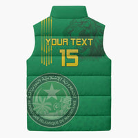 Custom Mauritania Football Sleeveless Puffer Jacket Coat Of Arms With Islamic Pattern - Wonder Print Shop