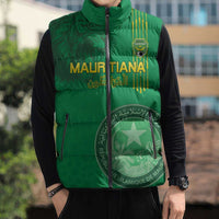 Custom Mauritania Football Sleeveless Puffer Jacket Coat Of Arms With Islamic Pattern - Wonder Print Shop