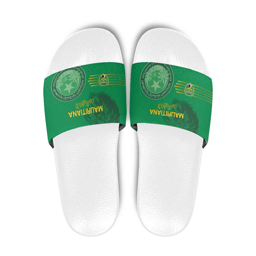 Mauritania Football Slide Sandals Coat Of Arms With Islamic Pattern - Wonder Print Shop
