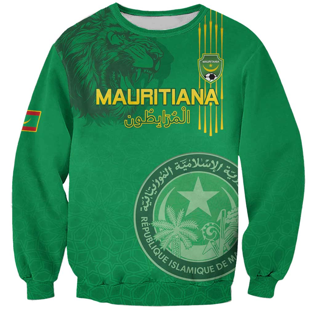 Custom Mauritania Football Sweatshirt Coat Of Arms With Islamic Pattern - Wonder Print Shop