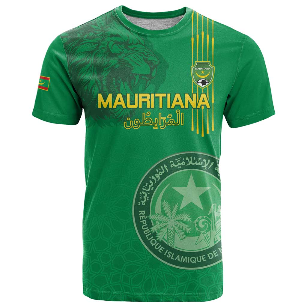 Custom Mauritania Football T Shirt Coat Of Arms With Islamic Pattern - Wonder Print Shop