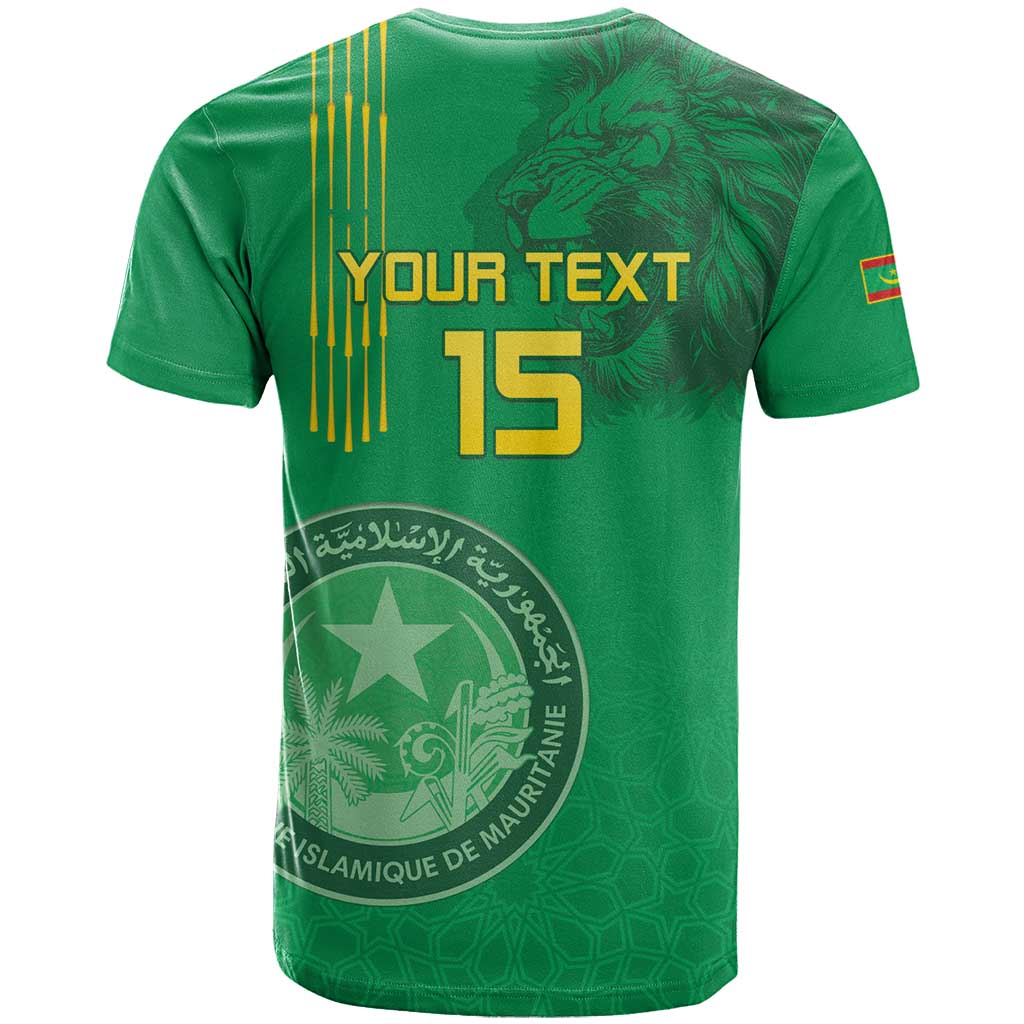 Custom Mauritania Football T Shirt Coat Of Arms With Islamic Pattern - Wonder Print Shop