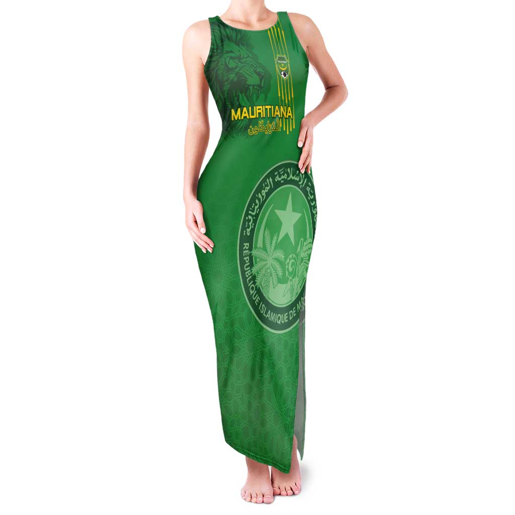 Custom Mauritania Football Tank Maxi Dress Coat Of Arms With Islamic Pattern - Wonder Print Shop