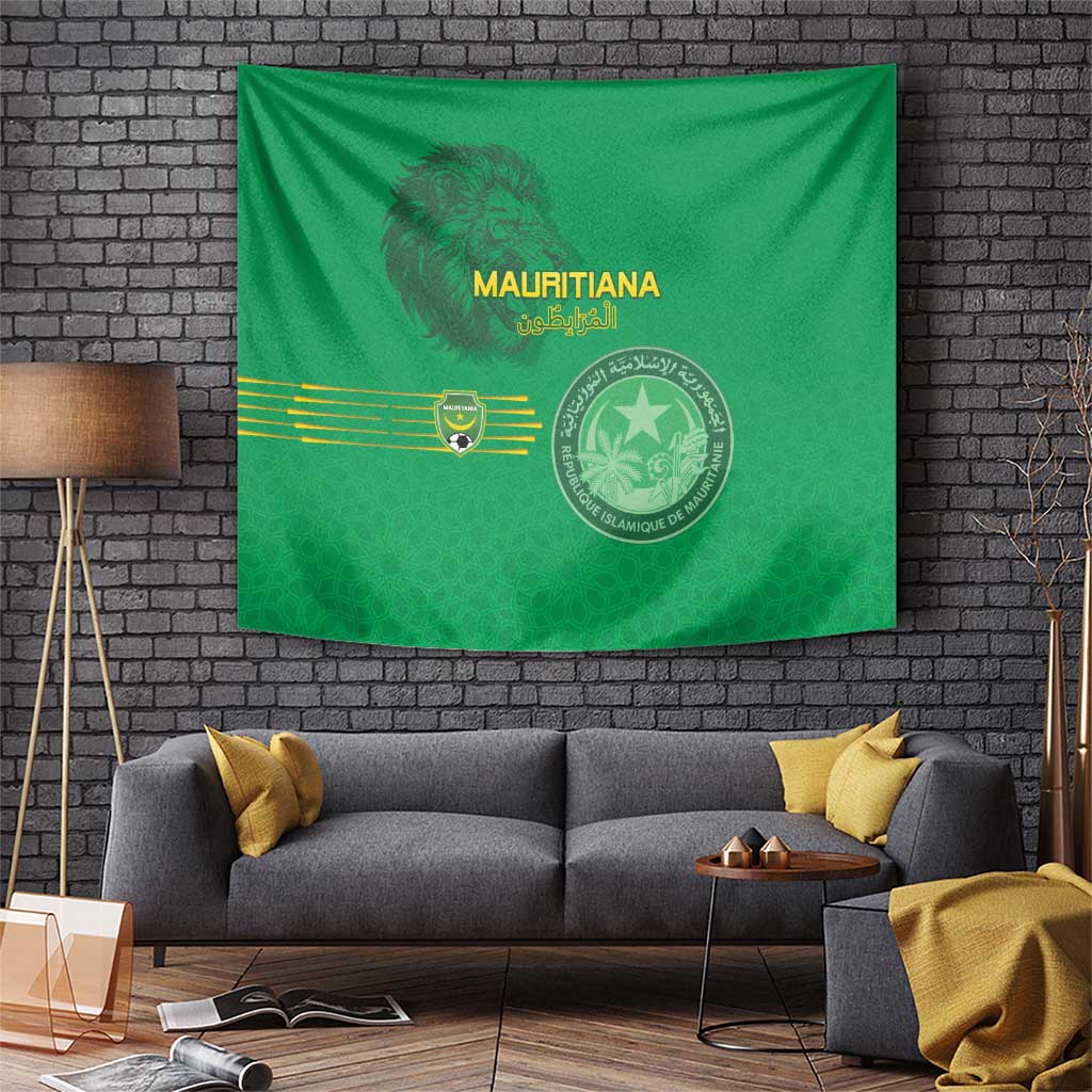 Mauritania Football Tapestry Coat Of Arms With Islamic Pattern - Wonder Print Shop
