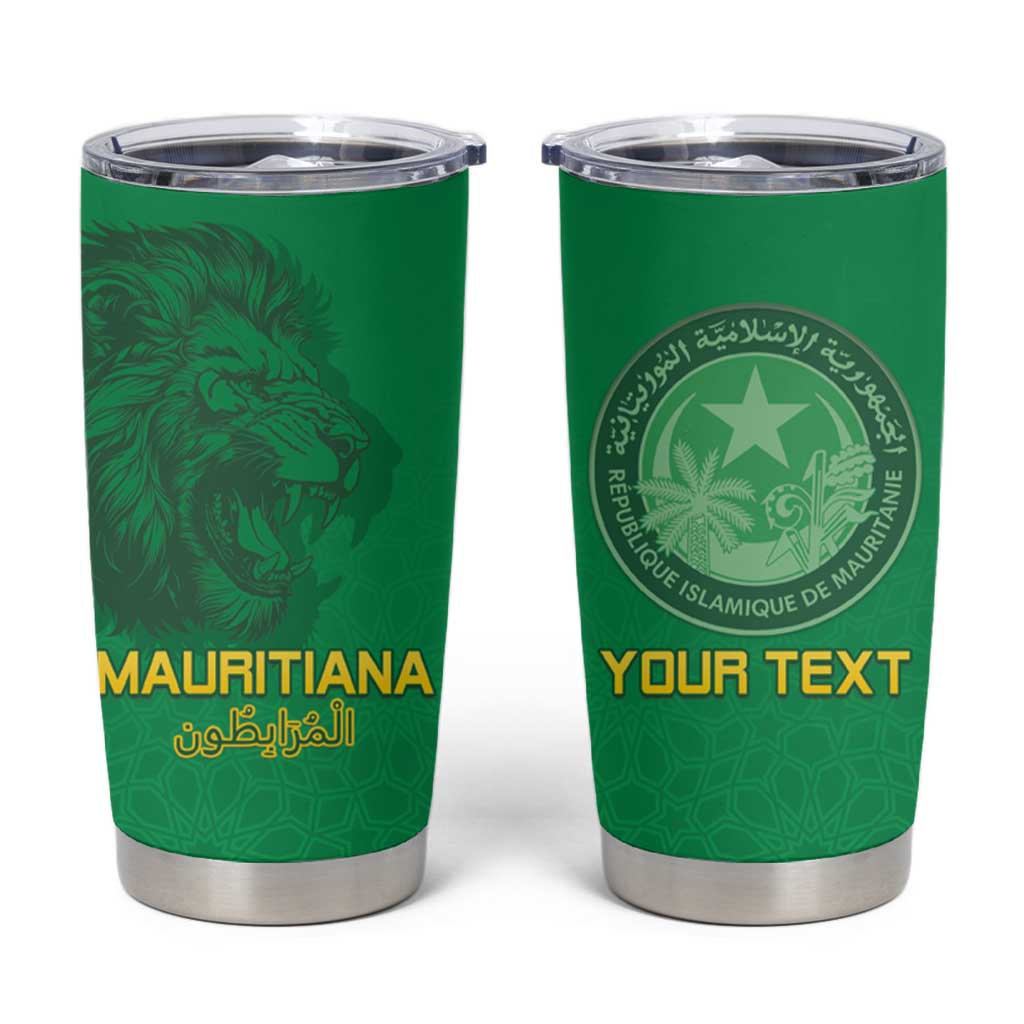 Custom Mauritania Football Tumbler Cup Coat Of Arms With Islamic Pattern - Wonder Print Shop