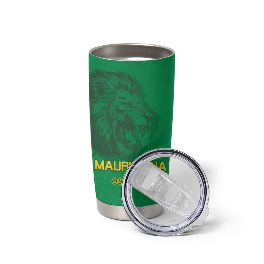 Custom Mauritania Football Tumbler Cup Coat Of Arms With Islamic Pattern - Wonder Print Shop