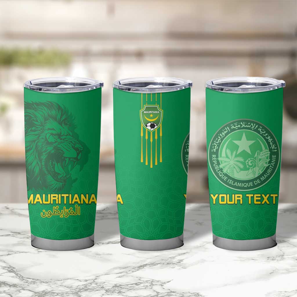 Custom Mauritania Football Tumbler Cup Coat Of Arms With Islamic Pattern - Wonder Print Shop