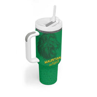 Custom Mauritania Football Tumbler With Handle Coat Of Arms With Islamic Pattern - Wonder Print Shop