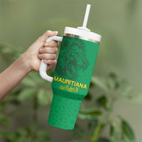 Custom Mauritania Football Tumbler With Handle Coat Of Arms With Islamic Pattern - Wonder Print Shop