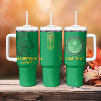 Custom Mauritania Football Tumbler With Handle Coat Of Arms With Islamic Pattern - Wonder Print Shop
