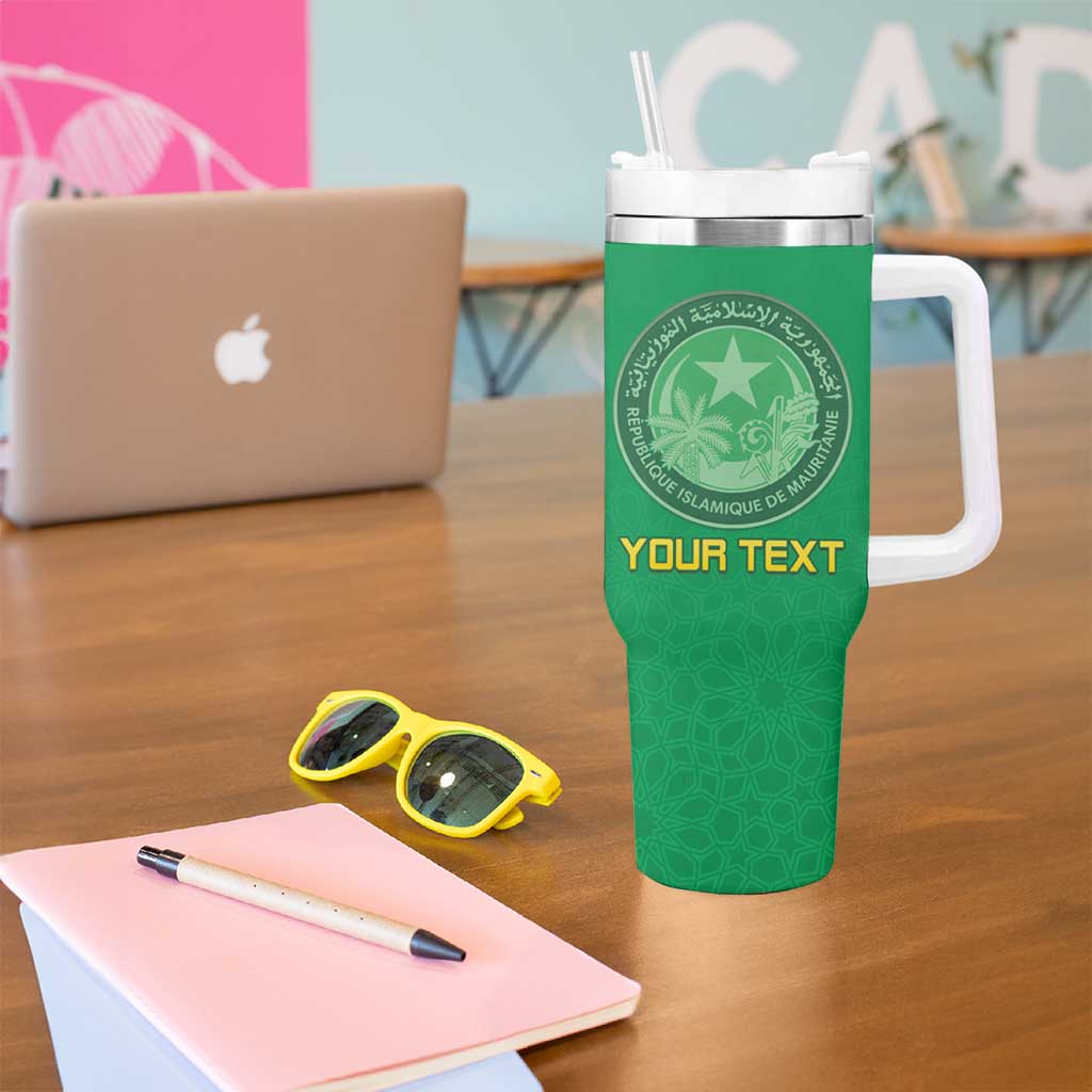 Custom Mauritania Football Tumbler With Handle Coat Of Arms With Islamic Pattern - Wonder Print Shop