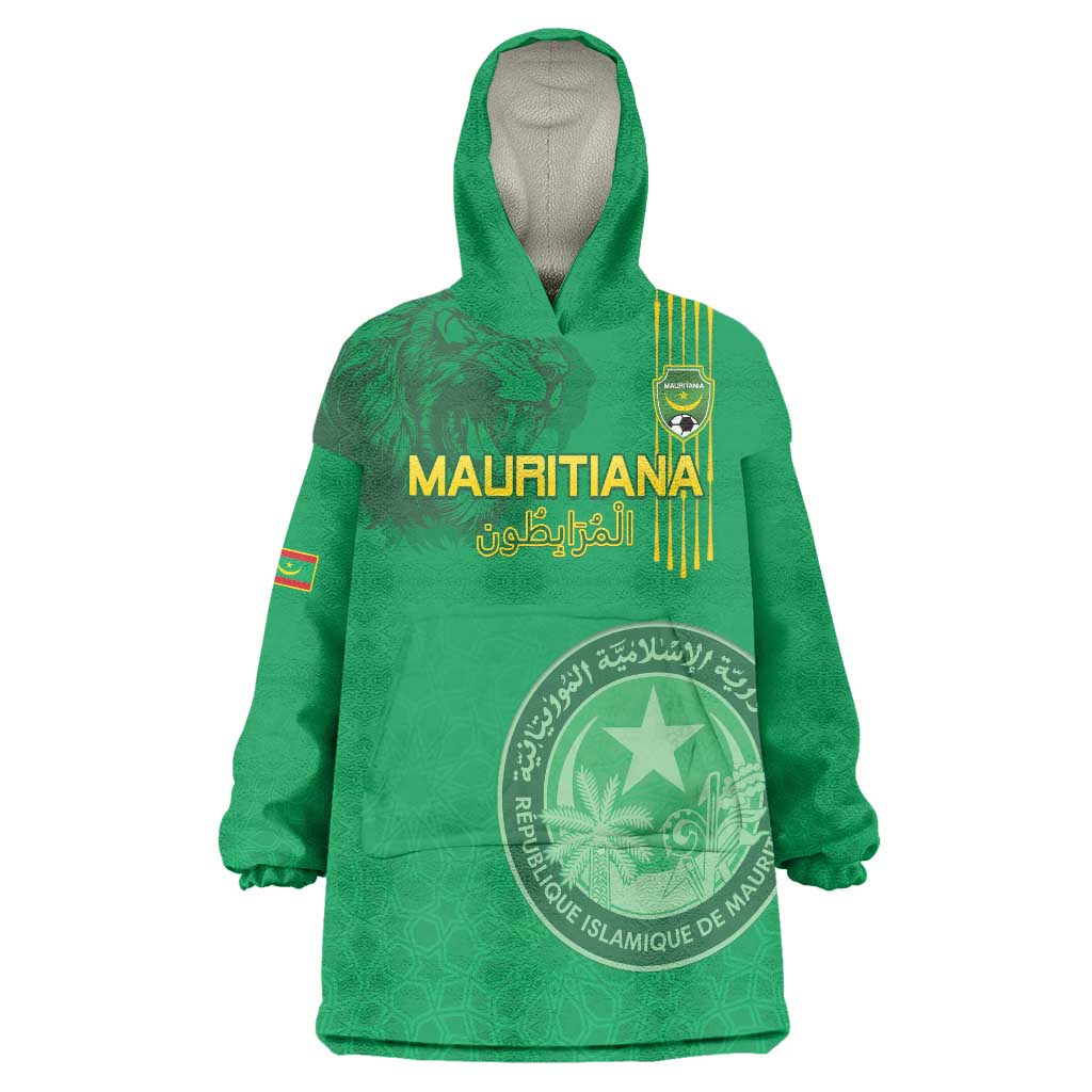 Custom Mauritania Football Wearable Blanket Hoodie Coat Of Arms With Islamic Pattern - Wonder Print Shop