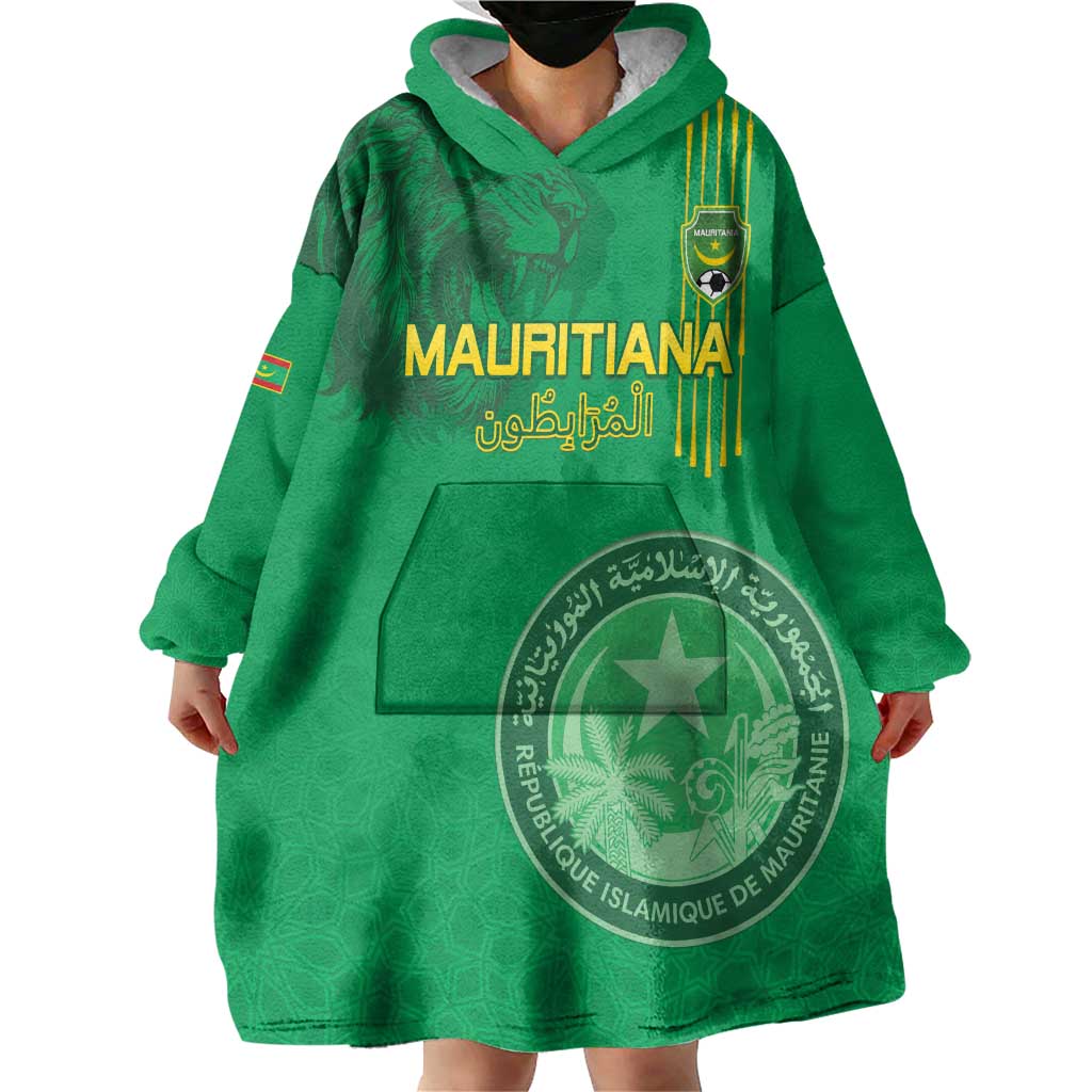 Custom Mauritania Football Wearable Blanket Hoodie Coat Of Arms With Islamic Pattern - Wonder Print Shop