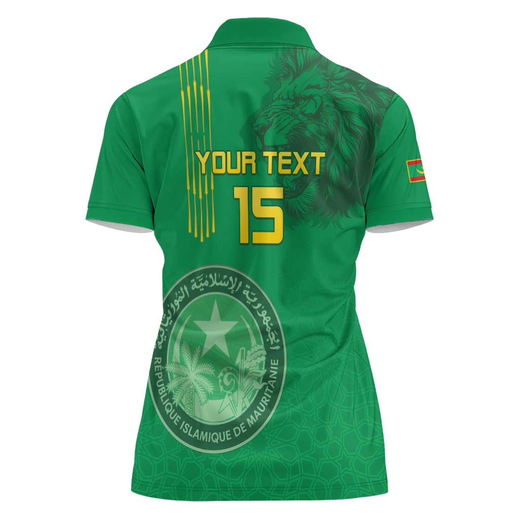 Custom Mauritania Football Women Polo Shirt Coat Of Arms With Islamic Pattern - Wonder Print Shop