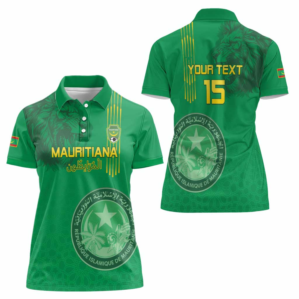 Custom Mauritania Football Women Polo Shirt Coat Of Arms With Islamic Pattern - Wonder Print Shop