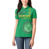 Custom Mauritania Football Women Polo Shirt Coat Of Arms With Islamic Pattern - Wonder Print Shop