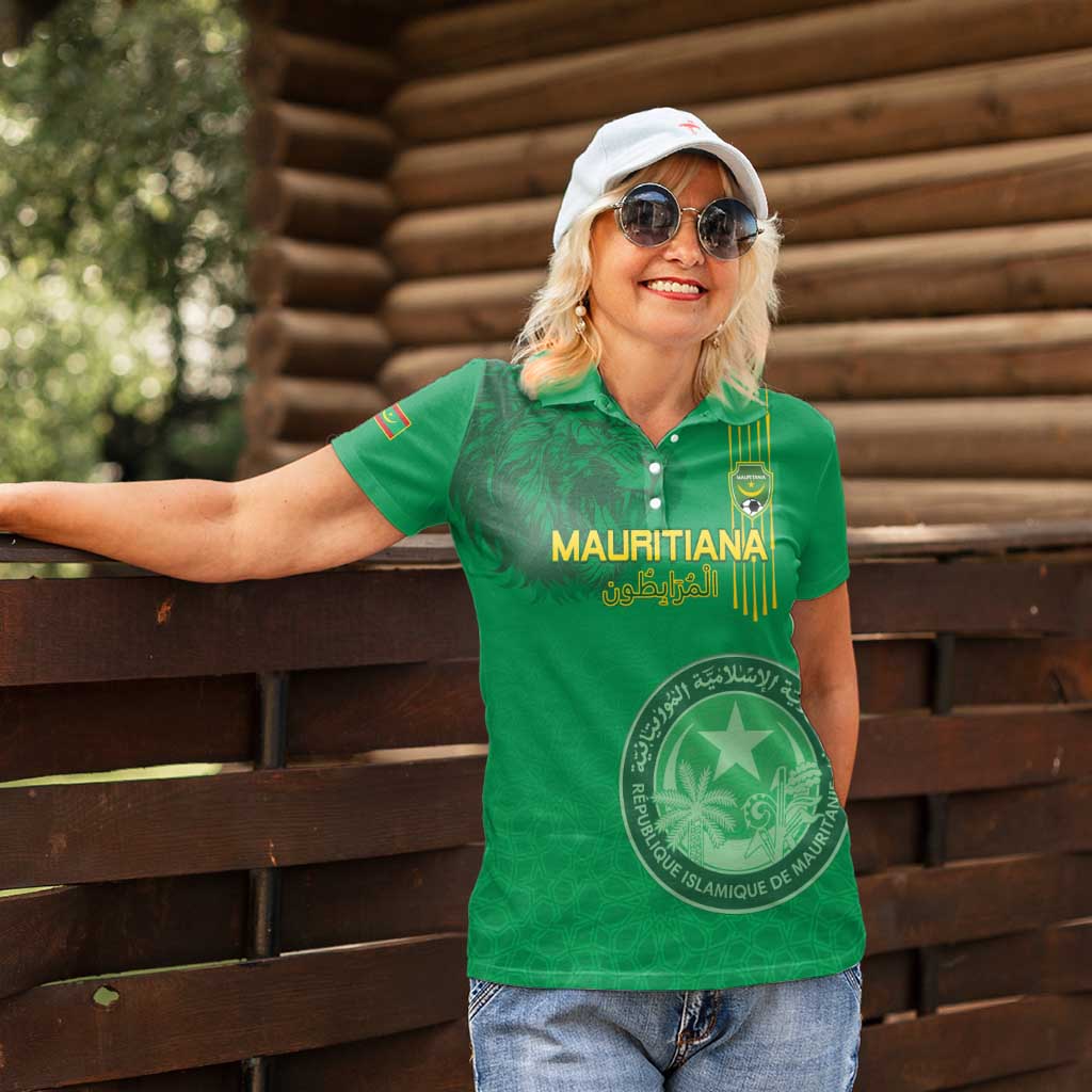 Custom Mauritania Football Women Polo Shirt Coat Of Arms With Islamic Pattern - Wonder Print Shop