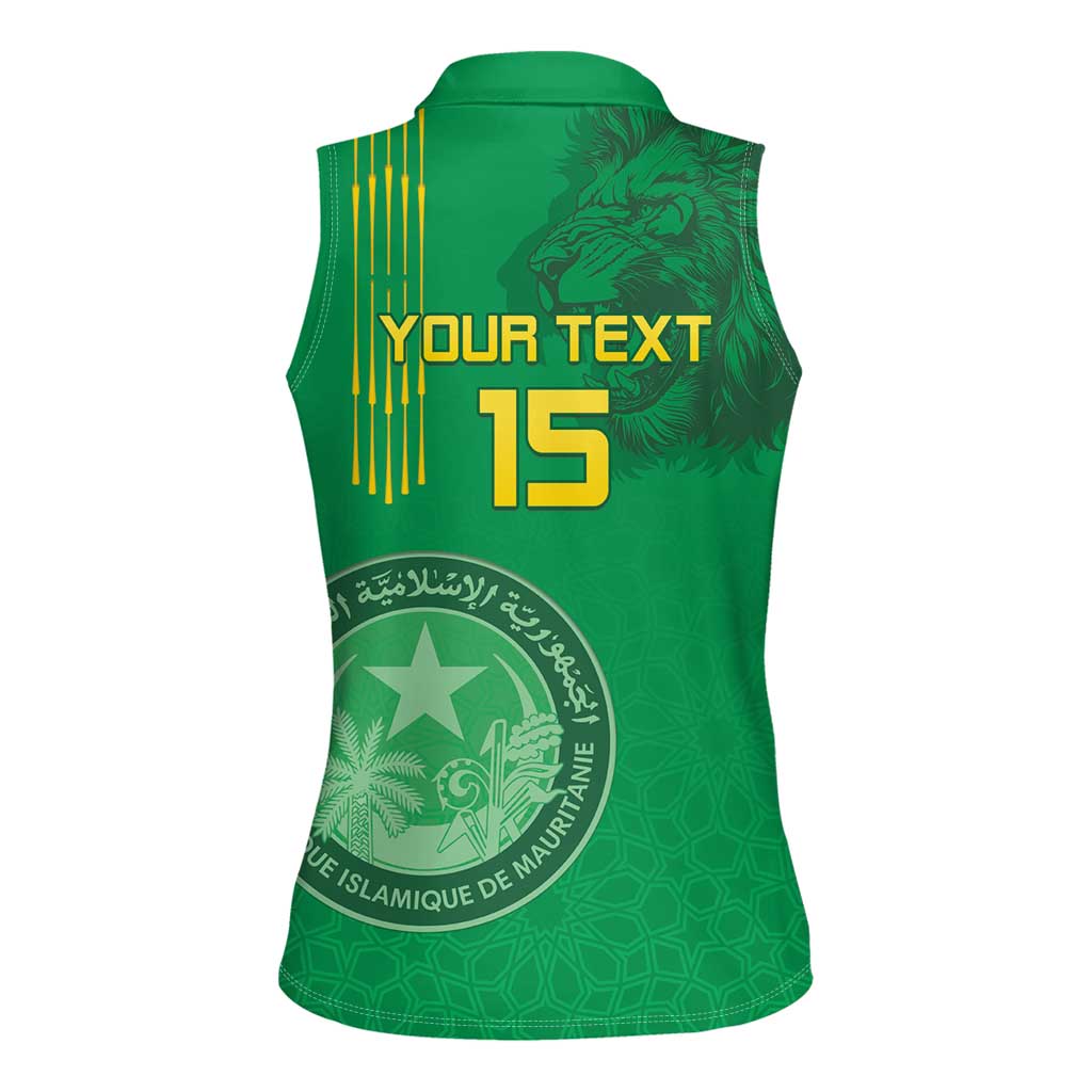 Custom Mauritania Football Women Sleeveless Polo Shirt Coat Of Arms With Islamic Pattern - Wonder Print Shop