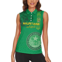 Custom Mauritania Football Women Sleeveless Polo Shirt Coat Of Arms With Islamic Pattern - Wonder Print Shop