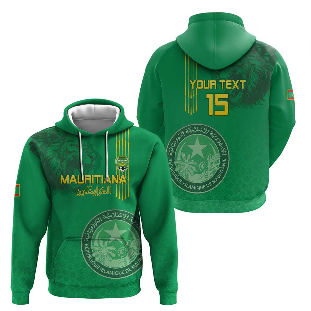 Custom Mauritania Football Zip Hoodie Coat Of Arms With Islamic Pattern - Wonder Print Shop