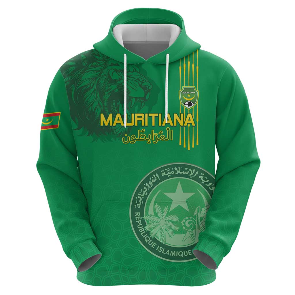 Custom Mauritania Football Zip Hoodie Coat Of Arms With Islamic Pattern - Wonder Print Shop