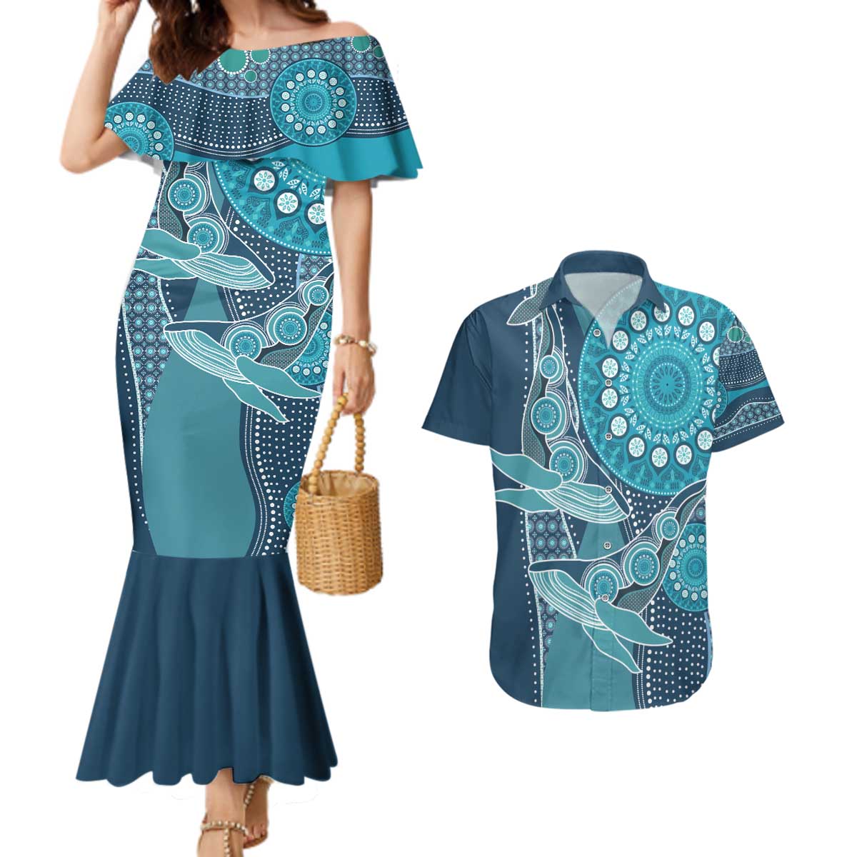 Personalized South Africa Whale Fes Couples Matching Mermaid Dress and Hawaiian Shirt African Shwe Shwe Pattern - Wonder Print Shop