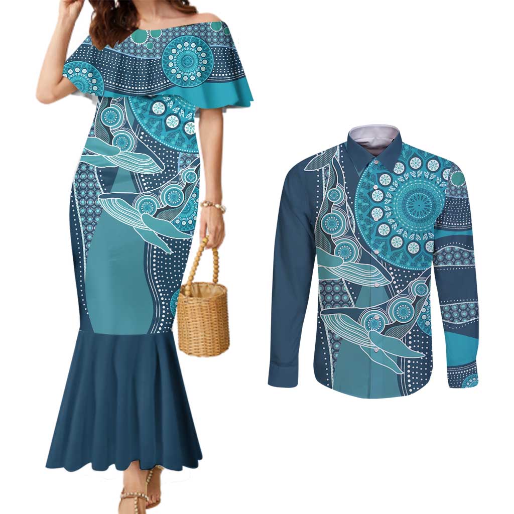 Personalized South Africa Whale Fes Couples Matching Mermaid Dress and Long Sleeve Button Shirt African Shwe Shwe Pattern - Wonder Print Shop